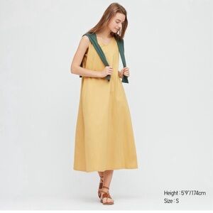 uniqlo womens mercerized v neck a line long dress